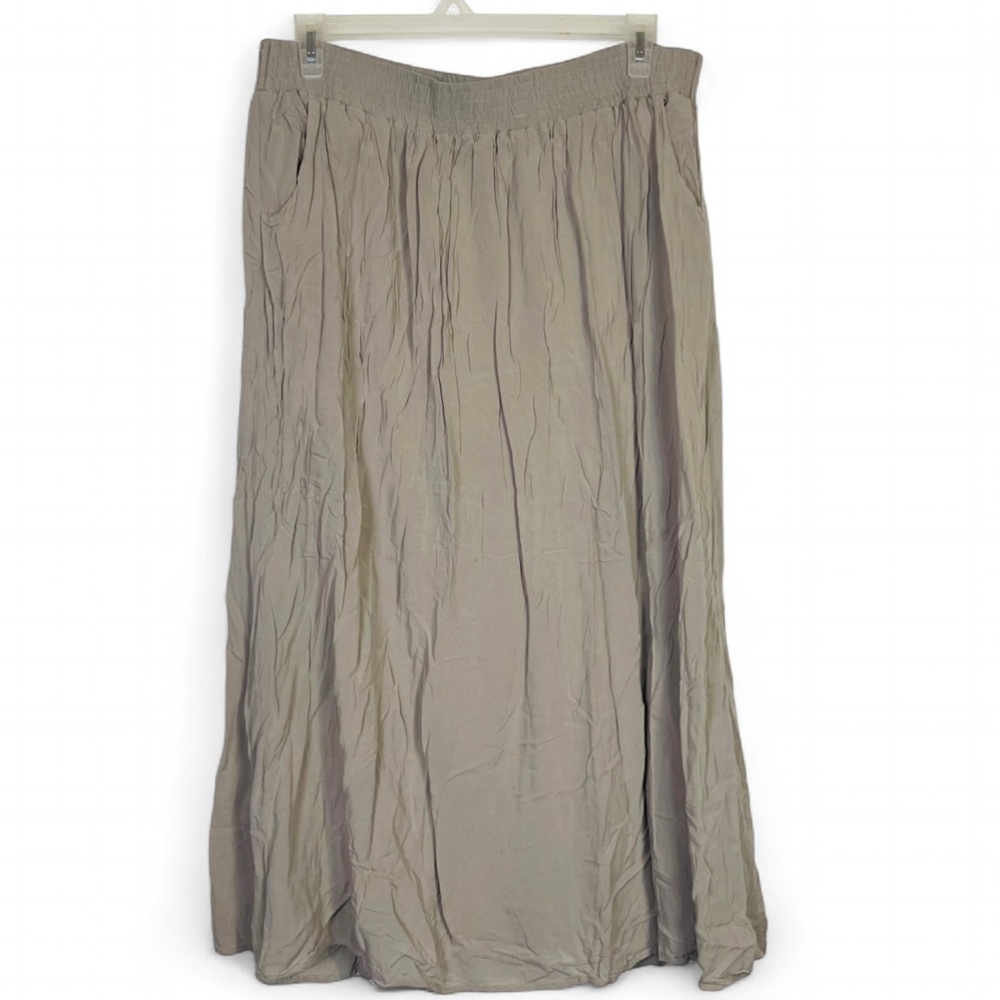 Vintage Y2K Democracy Size XL Peasant Style Maxi Skirt Tan Elastic Waist Solid